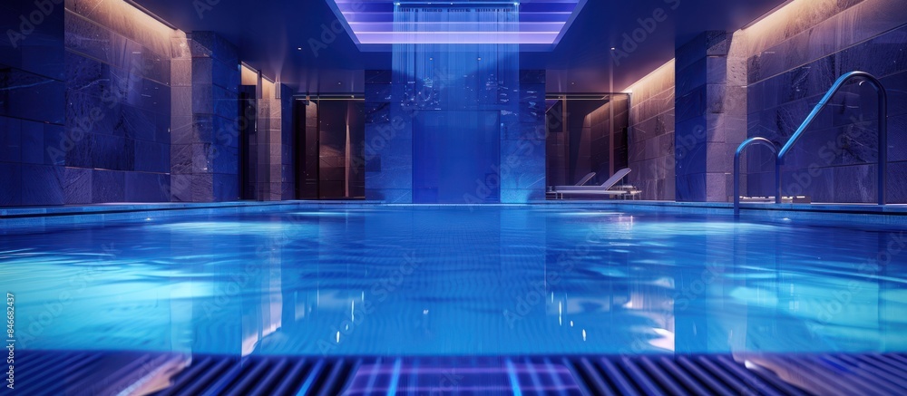 Poster mesmerizing lights creating a tranquil ambiance by the serene pool