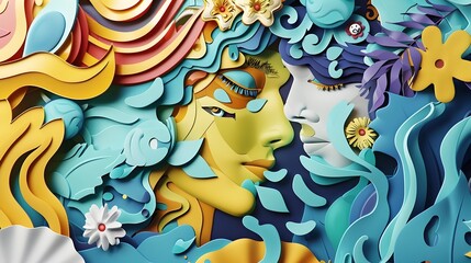 Obraz premium Vibrant Recycled Paper Artwork with Organic Shapes and Fluid Patterns