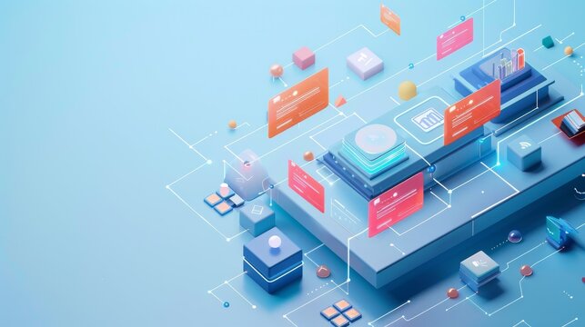 Enterprise resource planning on light blue background