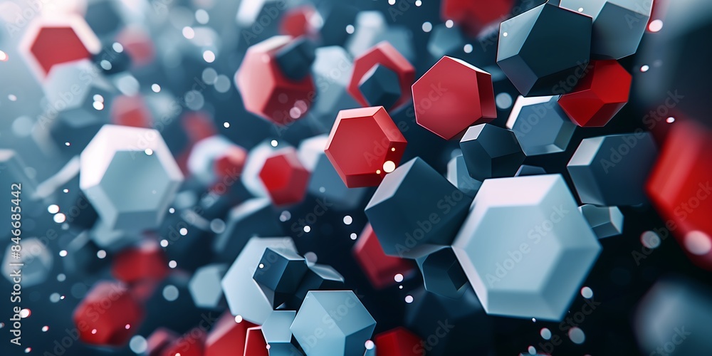 Poster 3d render, abstract blue and white background with hexagon shapes in the style of various artists. m
