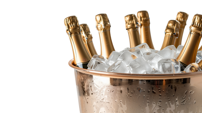 Champagnes with ice in a bucket on a transparent background - Powered by Adobe