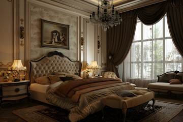 Elegant Beige Bedroom with Dark Accents