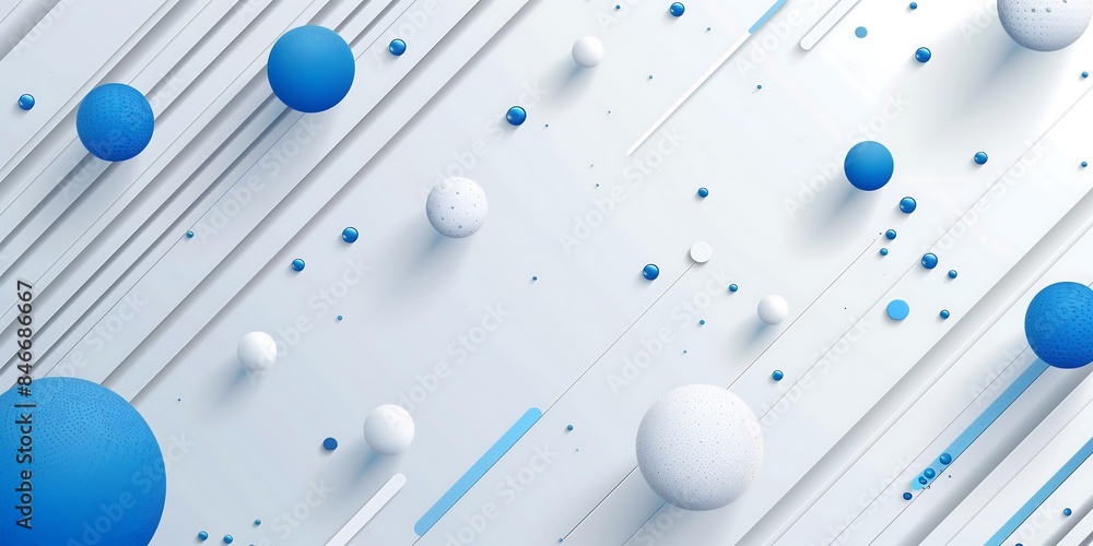 Poster white background with diagonal lines and planet spheres for technology or science presentation desig