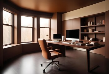 Fototapeta premium minimalist interior design style futuristic home office sleek furniture state of the art technology