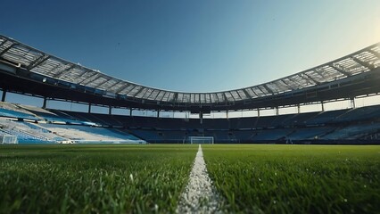 soccer green field in the stadium
