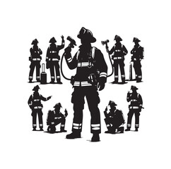 Firefighters pose silhouette vector illustration 