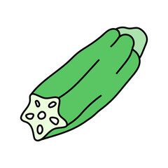 Okra in doodle style. Vector isolated on white background