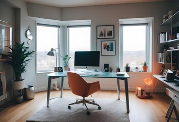 Fototapeta premium minimalist interior design style futuristic home office sleek furniture state of the art technology