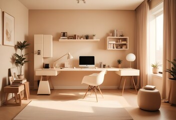 Fototapeta premium minimalist interior design style futuristic home office sleek furniture state of the art technology