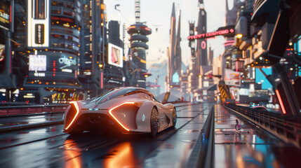 Future city and future cars on the street