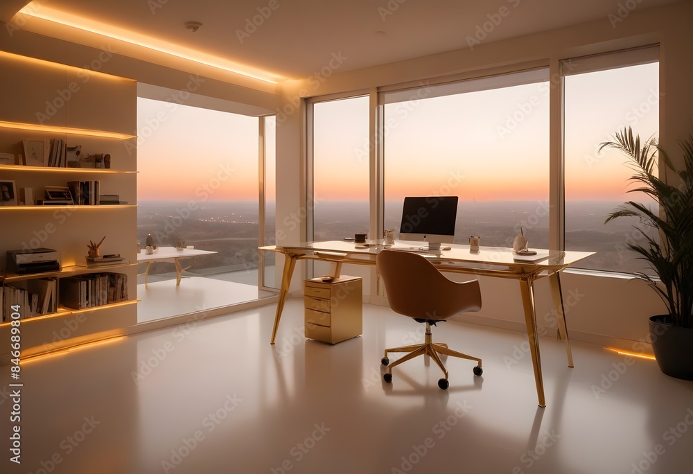 Wall mural minimalist interior design style futuristic home office sleek furniture state of the art technology