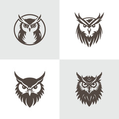 Set of Aggressive Owl silhouettes. Suitable for logo, emblem, pattern, typography etc. Isolated on white background. Vector illustration