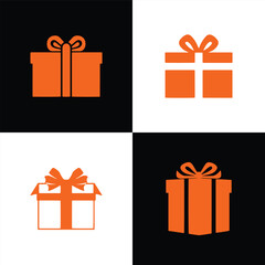 Set of Gift box silhouettes. Suitable for logo, emblem, pattern, typography etc. Isolated on white and black background. Vector illustration