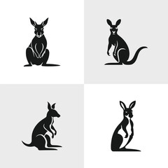 Set of Kangaroo silhouettes. Suitable for logo, emblem, pattern, typography etc. Isolated on white background. Vector illustration
