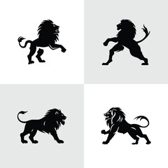 Set of Lion silhouettes. Suitable for logo, emblem, pattern, typography etc. Isolated on white background. Vector illustration leo king