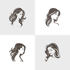 Women heads in profile. Beautiful female faces profiles, black silhouette avatars, portraits with hairstyle vector set