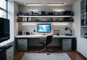 minimalist interior design style futuristic home office sleek furniture state of the art technology