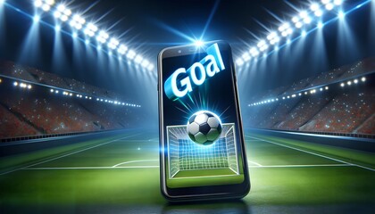 Obraz premium 3D Realistic Smartphone with Emerging Soccer Ball