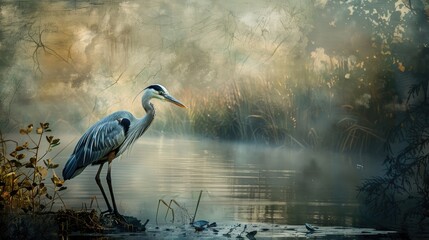 Naklejka premium Artistic wildlife photography of a heron in a natural setting