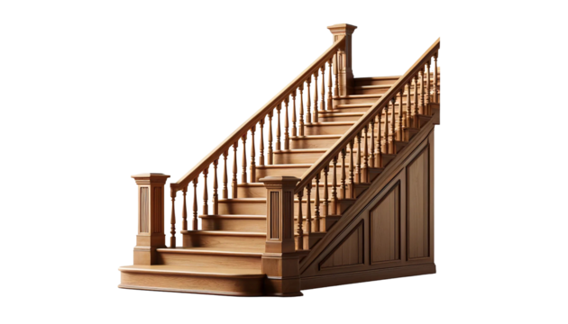 wooden stairs isolated on transparent or white background - Powered by Adobe
