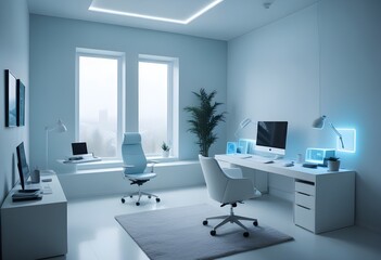 Fototapeta premium minimalist interior design style futuristic home office sleek furniture state of the art technology