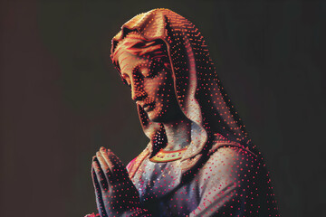 Modern futuristic modernist depiction of the Virgin Mary Madonna, modern digital illustration, religious motif portrait of the Virgin Mary
