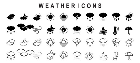 Obraz premium Set of weather Icons. Simple line art style icons pack. Vector illustration.