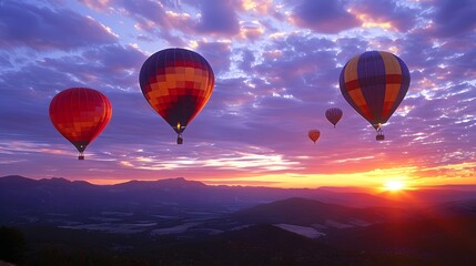 Obraz premium Hot air balloons at sunrise, majestic