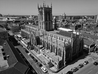 Fototapeta premium areal views of Hull Minster, Anglican Church formerly called Holy Trinity Church. Kingston upon Hull