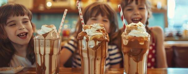 Kids making root beer floats for National Root Beer Float Day, August 6th, sweet treats and happy faces, 4K hyperrealistic photo.