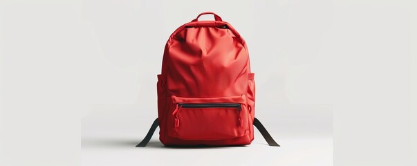 Isolated red backpack on white background mockup, 4K hyperrealistic photo