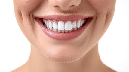 Obraz premium Perfect healthy teeth smile of a woman isolated on a white background.