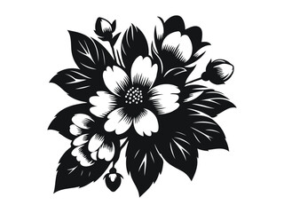 Jasmine isolated vector floral elements for design. Black silhouette and outline on a white background