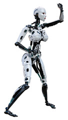 3D Rendering Female Robot on White