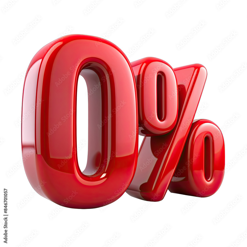 Poster a close-up image of a 3d rendered red zero percent sign, isolated on a white background. generative 