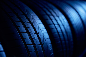 Summer car tires dark blue background