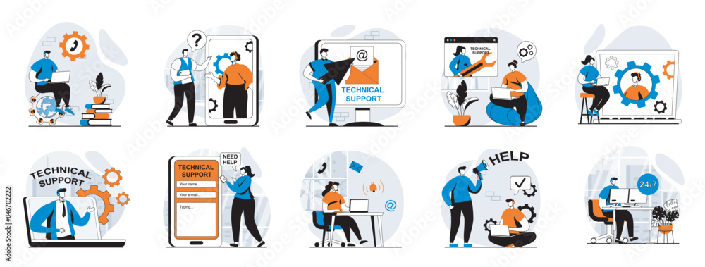 Leinwandbilder technical support web concept with people scenes mega set in flat design. bundle of character situat