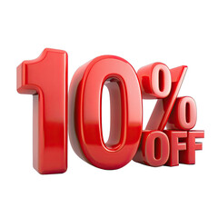 A 3D rendering of a red 10 percent OFF sign, isolated on a white background. The sign is perfect for advertising sales, discounts, and promotions. Generative AI