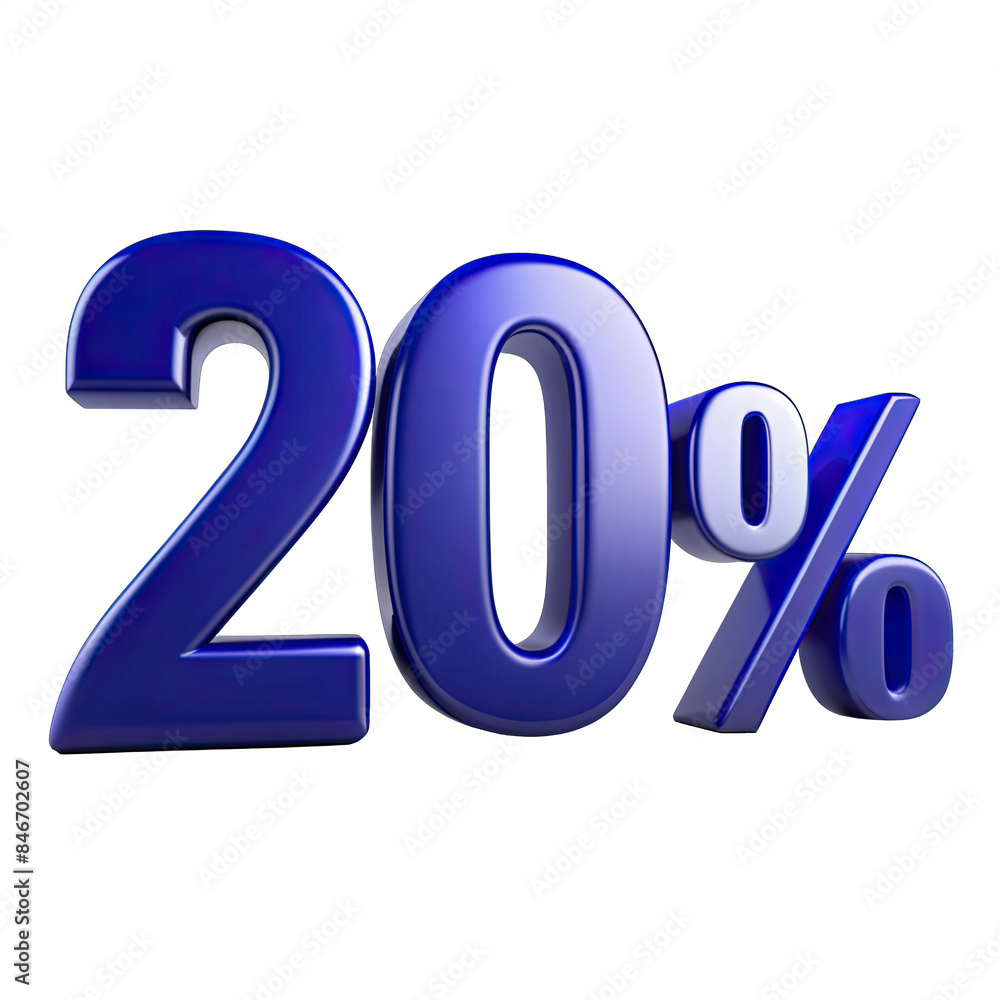 Poster a 3d rendering of the number twenty followed by a percent symbol, isolated on a white background. th