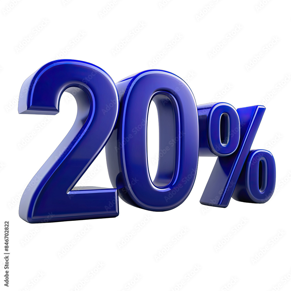 Poster a 3d rendering of the number 20 and a percent sign, isolated against a white background. the text is