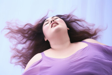 Obraz premium 女, 女性, アジア人, 日本人, 肥満, 太った女性, 紫, 多様性, モデル, 美しい女性, Female, Asian, Beautiful, Japanese, Obese, Fat Woman, Purple, Diversity, Model, Beautiful Woman, woman