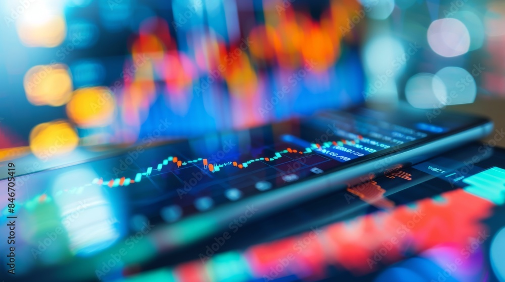Leinwandbilder a smartphone app displaying stock market data and portfolio holdings, with interactive charts and an