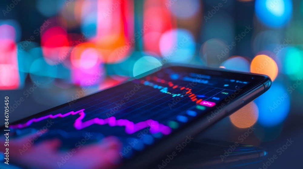 Aufkleber a smartphone app displaying stock market data and portfolio holdings, with interactive charts and an