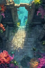 DnD Battlemap Coral Reef Battlemap with Opened Doors.