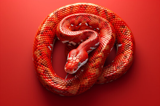 Snake on red background top view