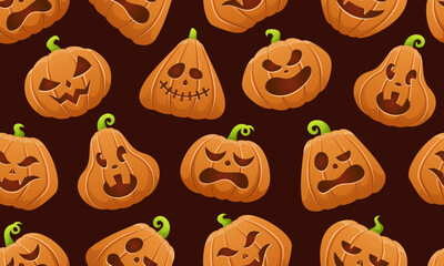 Vector seamless pattern with Halloween pumpkins