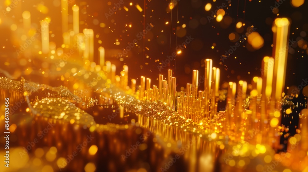 Poster Close-up of a candlestick chart displaying gold price movements, indicating buying and selling patterns in the market.