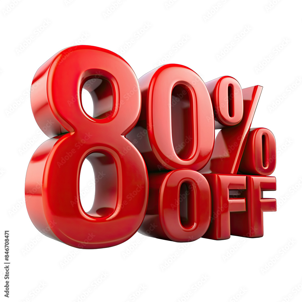 Poster a red 3d rendering of the text 80 percent off with a white background. generative ai