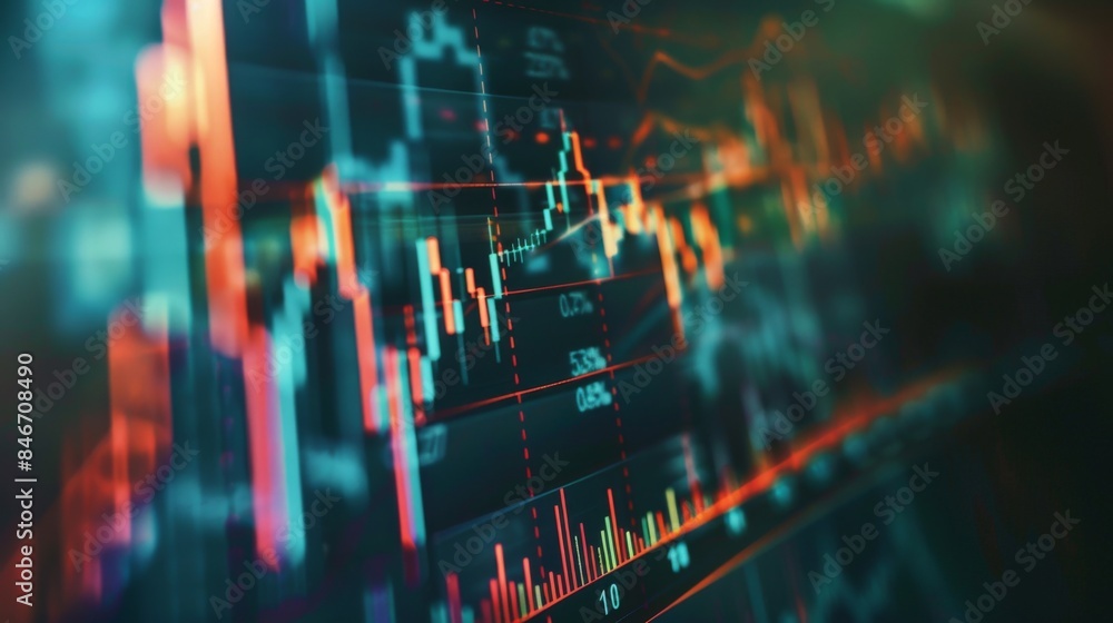 Aufkleber close-up of a candlestick chart displaying stock market data, with indicators of price movement and 