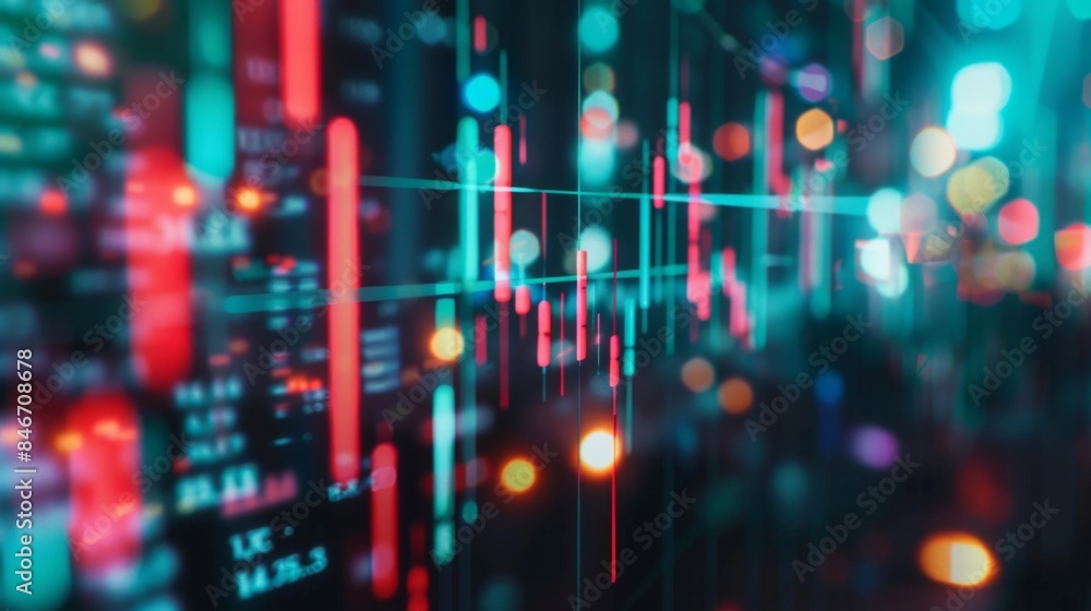 Fototapete close-up of a candlestick chart displaying stock market data, with indicators of price movement and 